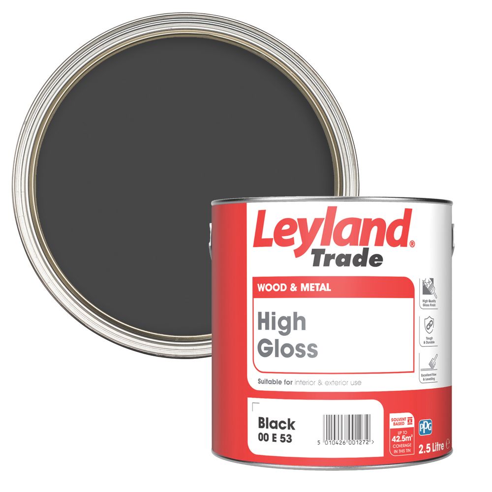 Leyland Trade Gloss Paint Black 2 5ltr Gloss Paints Screwfix Com