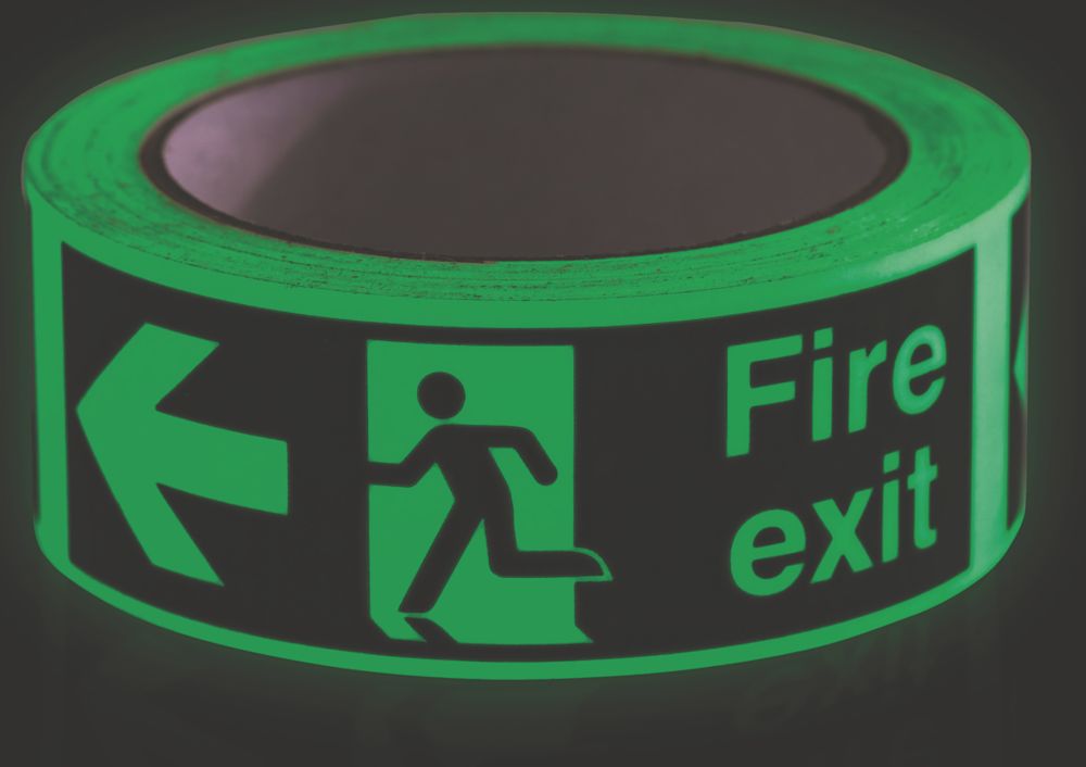 Nite-Glo Fire Exit Left Tape Green & White 10m x 40mm