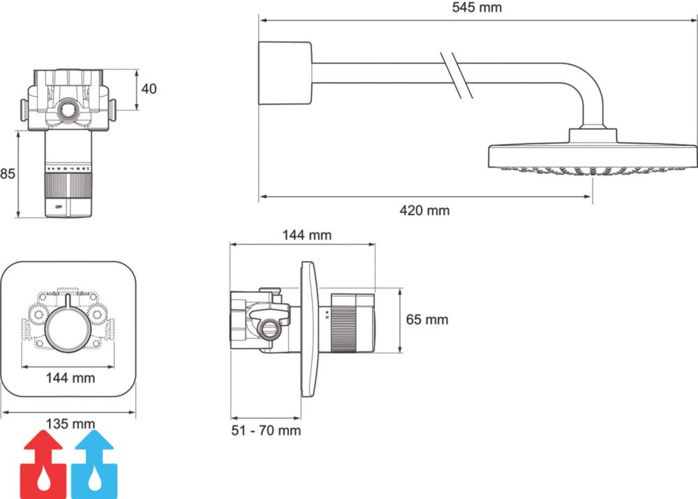 Mira Adept Rear-Fed Concealed Chrome Thermostatic Shower Rigid