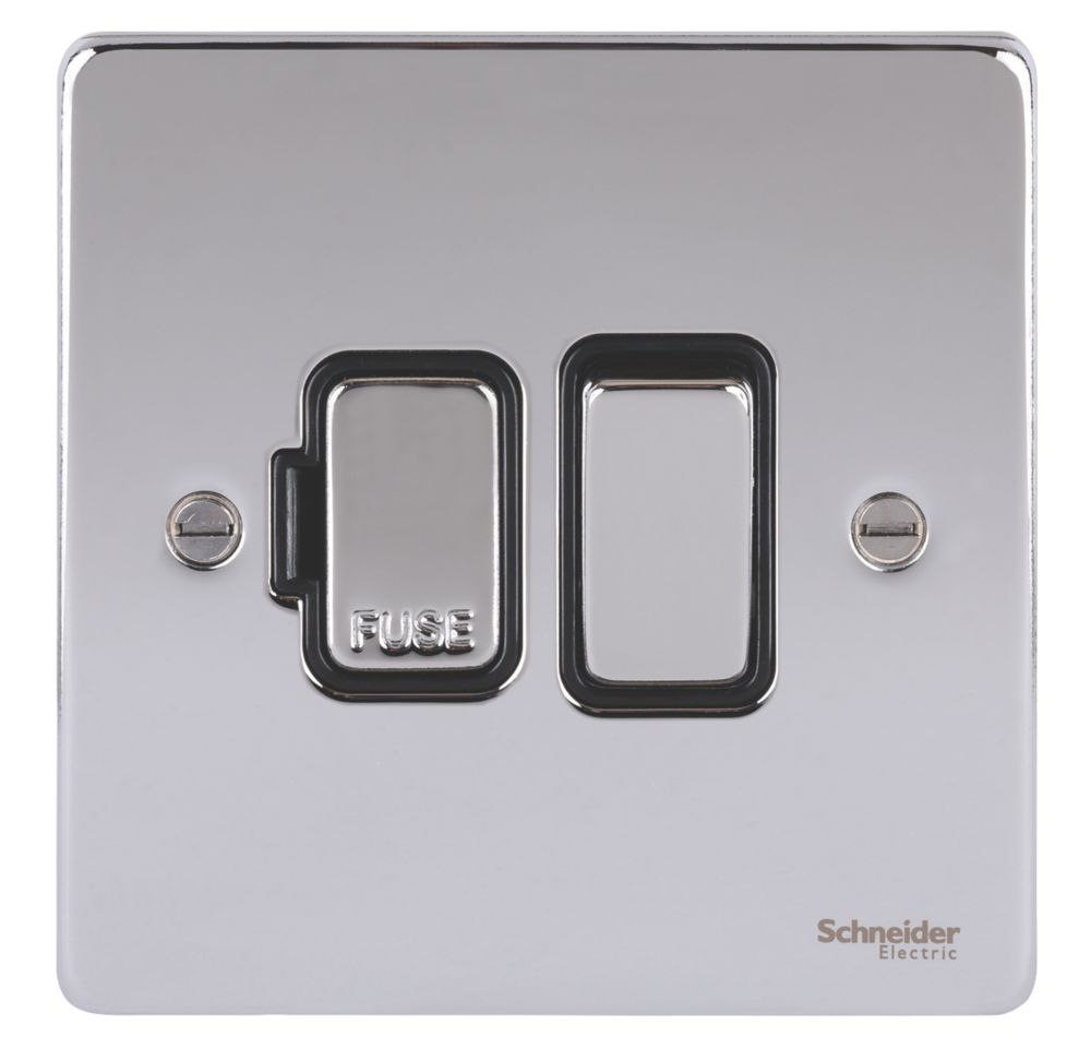 Schneider Electric Ultimate Low Profile 13A Switched Fused Spur Polished Chrome with Black Inserts