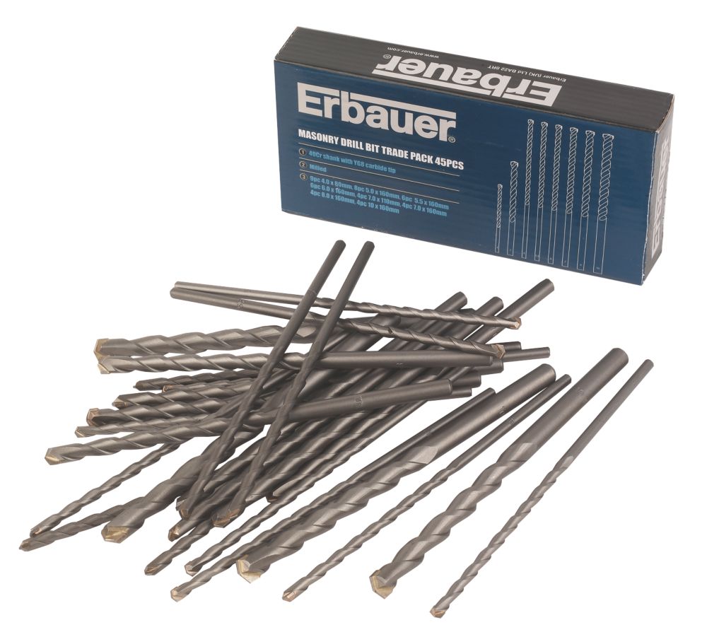 Erbauer Straight Shank Masonry Drill Bit Trade Pack 45 Pieces Reviews