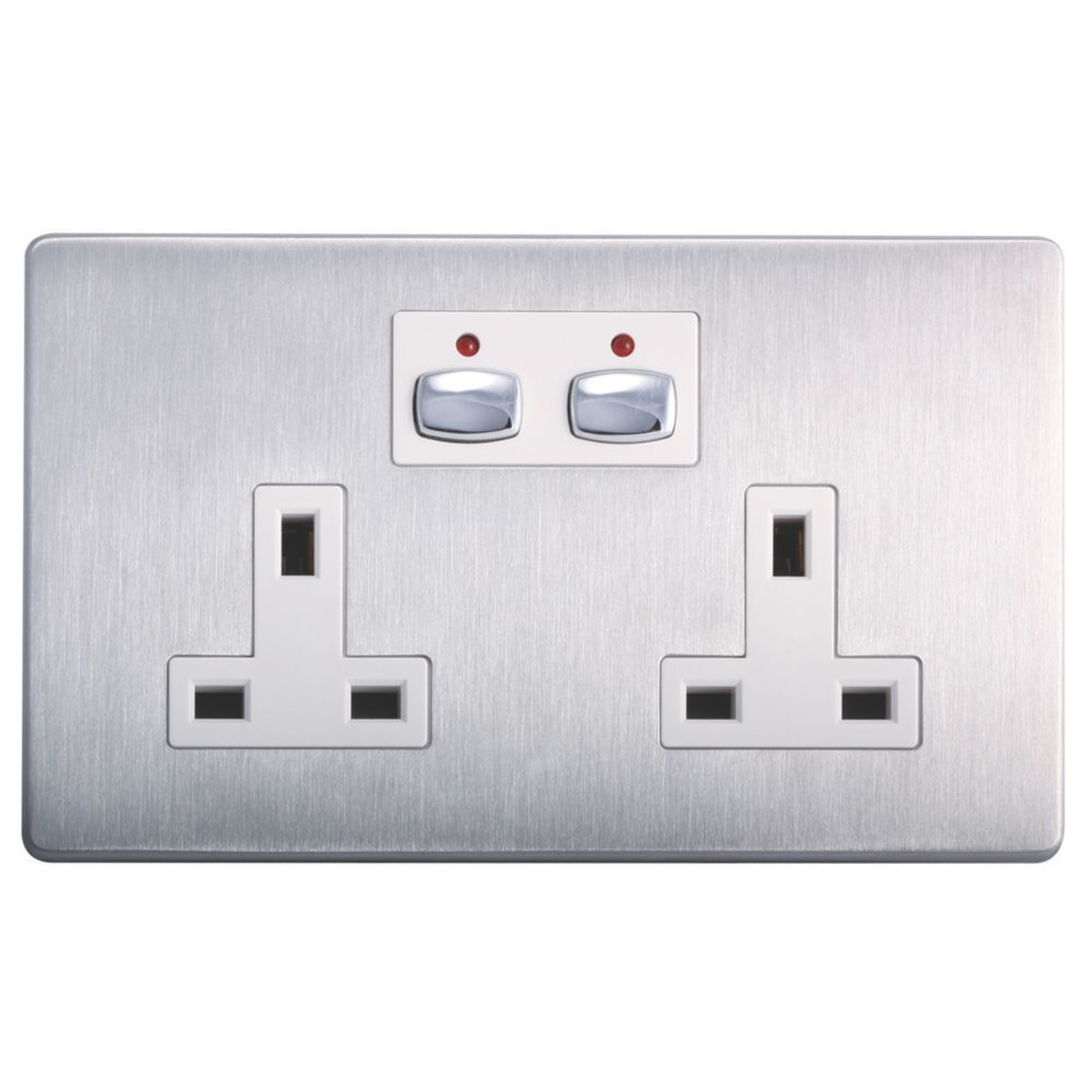 Energenie 13A 2-Gang SP Socket Brushed Steel