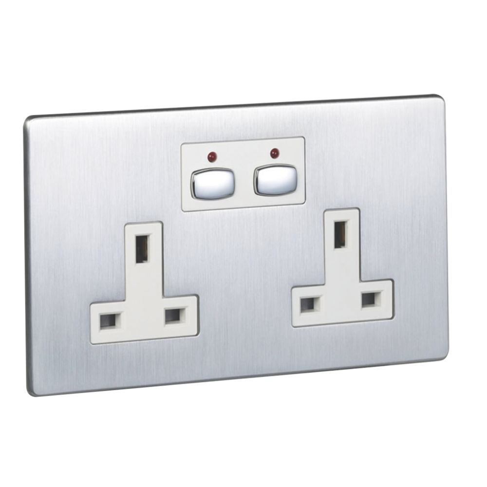 Energenie 13A 2-Gang SP Socket Brushed Steel