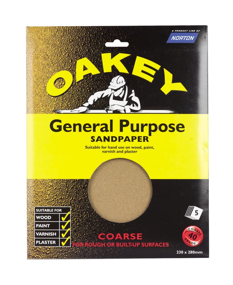 Oakey Glass Paper Unpunched 280 x 230mm 40 Grit 5 Pack Reviews