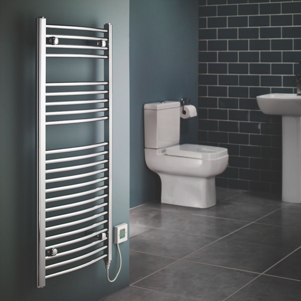 Flomasta Curved Electric Towel Radiator 1100 x 500mm Chrome