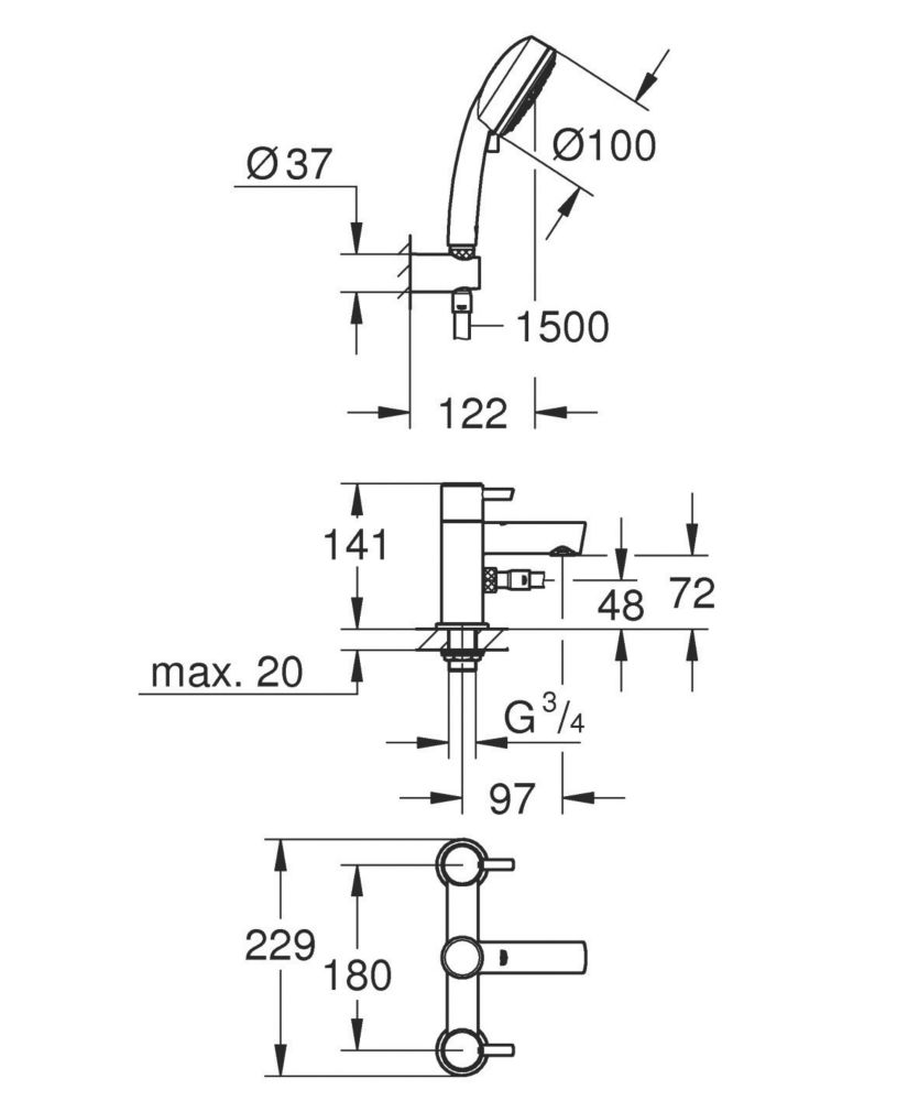 Grohe Feel Deck-Mounted Bath/Shower Mixer Tap