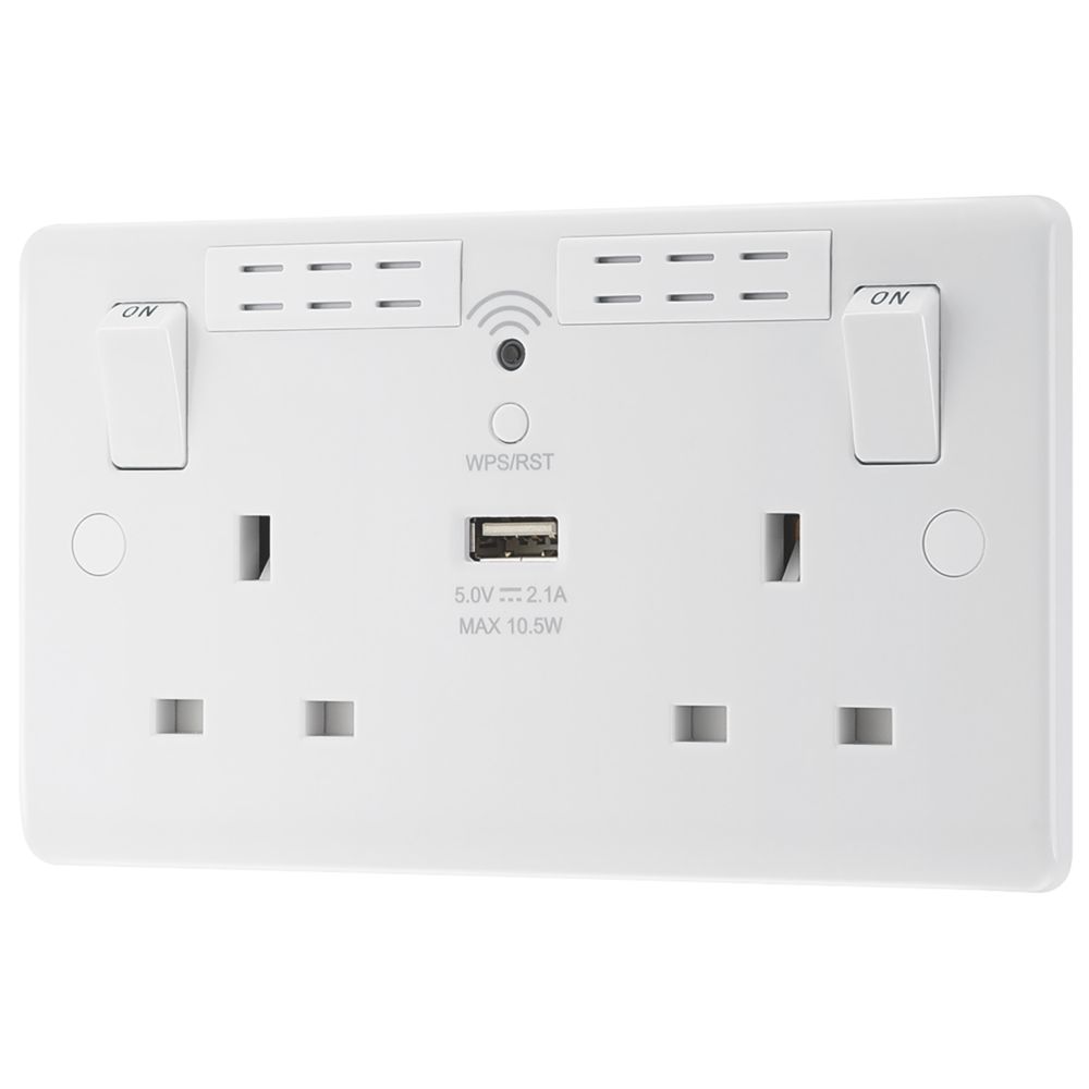 LAP 13A 2-Gang SP Switched Wi-Fi Extender + 2.1A 1-Outlet USB Charger White Reviews