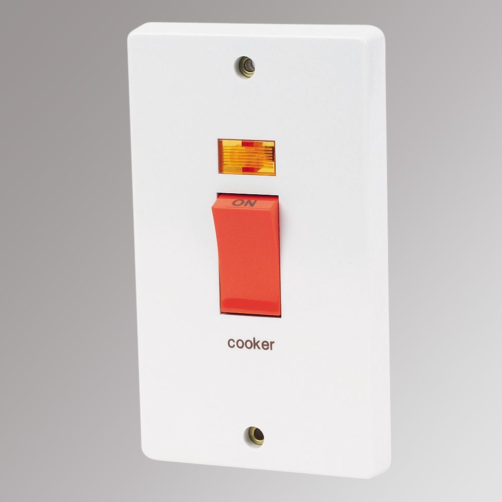 Crabtree Capital 50a 2 Gang Dp Cooker Switch White With Neon