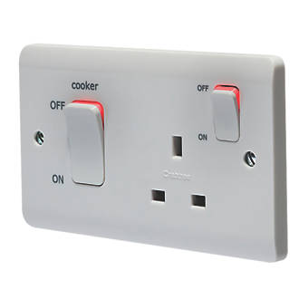 MK 2-Gang 45A DP Cooker Switch with 13A Switched Plug Socket White 