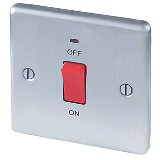 Volex 45A DP 1 Gang Cooker Switch Brushed Stainless Steel with Neon 