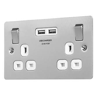 Flowerssea Electric Wall Socket Outlet Charger 2 Gang 13A with 3 x USB Charger Ports Power Double Pole Switched Socket with Double Pole Switched Socket