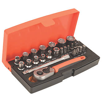 Bahco Socket Set Ratchet Tool Case Premium Repair Set 25 Piece 1/4 Inch Drive Bacho 