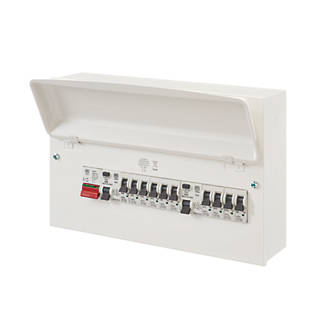 Consumer Unit 10-Way Fully Loaded with 2-Way Isolator Switch Distribution Plate Supply Home Garage or Shower Electrical Power Systems Split Load