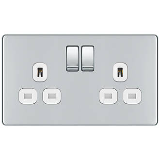 Homebase Die Cast Polished Chrome 13A 2G flatplate switched socket white inserts 