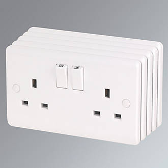 New pack of 5,10 2gang/double switched wall sockets,13amp,ukstandard plug,white 