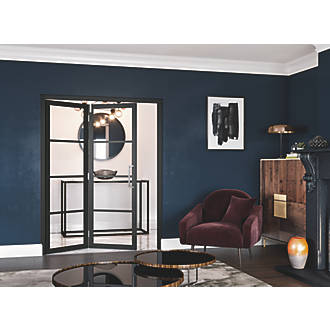 jeld wen room fold 2 door 4 clear light painted black wooden 4 panel shaker internal bi fold room divider 2047 x 1319mm doors screwfix com