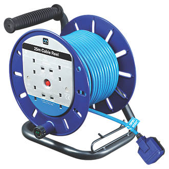 4 WAY 25M HEAVY DUTY CABLE 25 METER EXTENSION REEL LEAD MAINS SOCKET 13 AMP BLUE 
