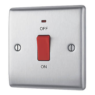 Varilight XT45S Classic Brushed Steel 45A DP Cooker Switch Single Plate 