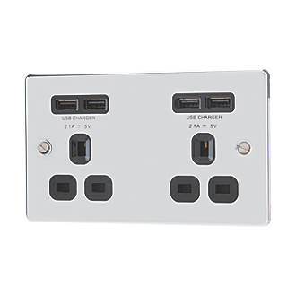 4.2A Output 13A UnSwitched Double Socket with 4 x USB Charger 