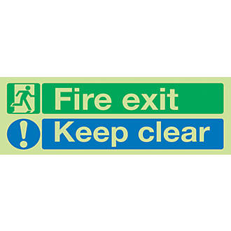 Fire exit keep clear safety sign Photoluminescent 