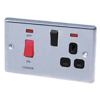 45A Philex Double Pole Cooker Control Switch-Socket  Brushed Steel 