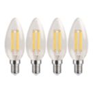 LAP  E14 Candle LED Light Bulb Clear 470lm 2.9W 4 Pack