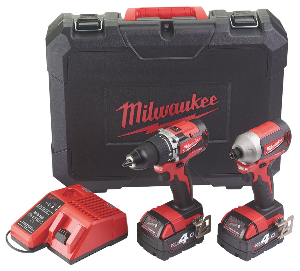 Refurb Milwaukee M18 CBLPP2A-402C 18V 2 x 4.0Ah Li-Ion RedLithium Brushless Cordless Combi Drill & Impact Driver Twin Pack