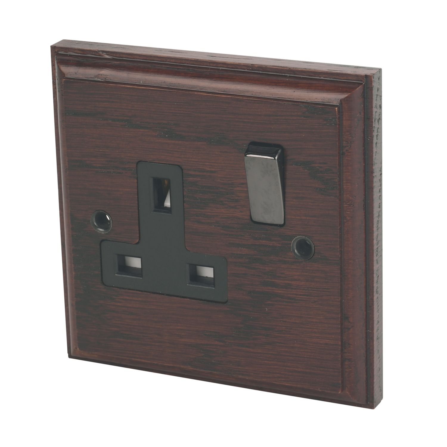Varilight 13AX 1-Gang DP Switched Plug Socket Dark Oak with Black Inserts (1012H)