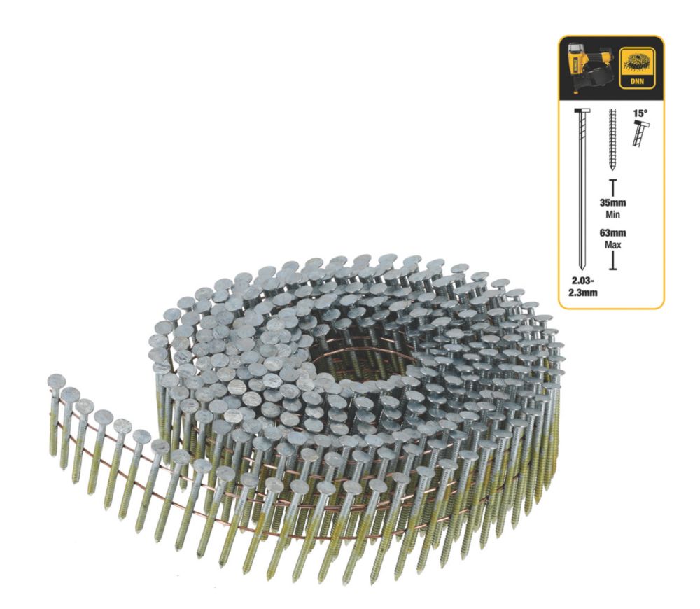 Dewalt 19 X 3mm Smooth Shank Electro Plate Galvanised Coil Nails - Box Of 7200 | Dewalt Coil Nails