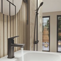 Aqualisa Downtown Black 147mm Standard Lever Mono Basin Pillar Tap  With Clicker Waste