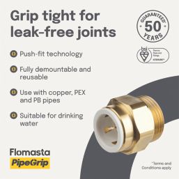 Flomasta  Brass Push-Fit Adapting Male Pipe Fitting Adaptor 22mm x 1"