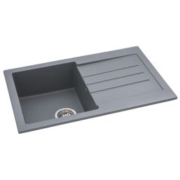 Abode Xcite 1 Bowl Granite Composite Kitchen Sink Grey Metallic Reversible 780mm x 500mm
