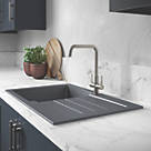 Abode Xcite 1 Bowl Granite Composite Kitchen Sink Grey Metallic Reversible 780mm x 500mm