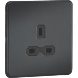 Knightsbridge  13A 1-Gang Unswitched Socket Anthracite with Black Inserts