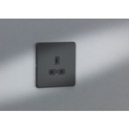 Knightsbridge  13A 1-Gang Unswitched Socket Anthracite with Black Inserts