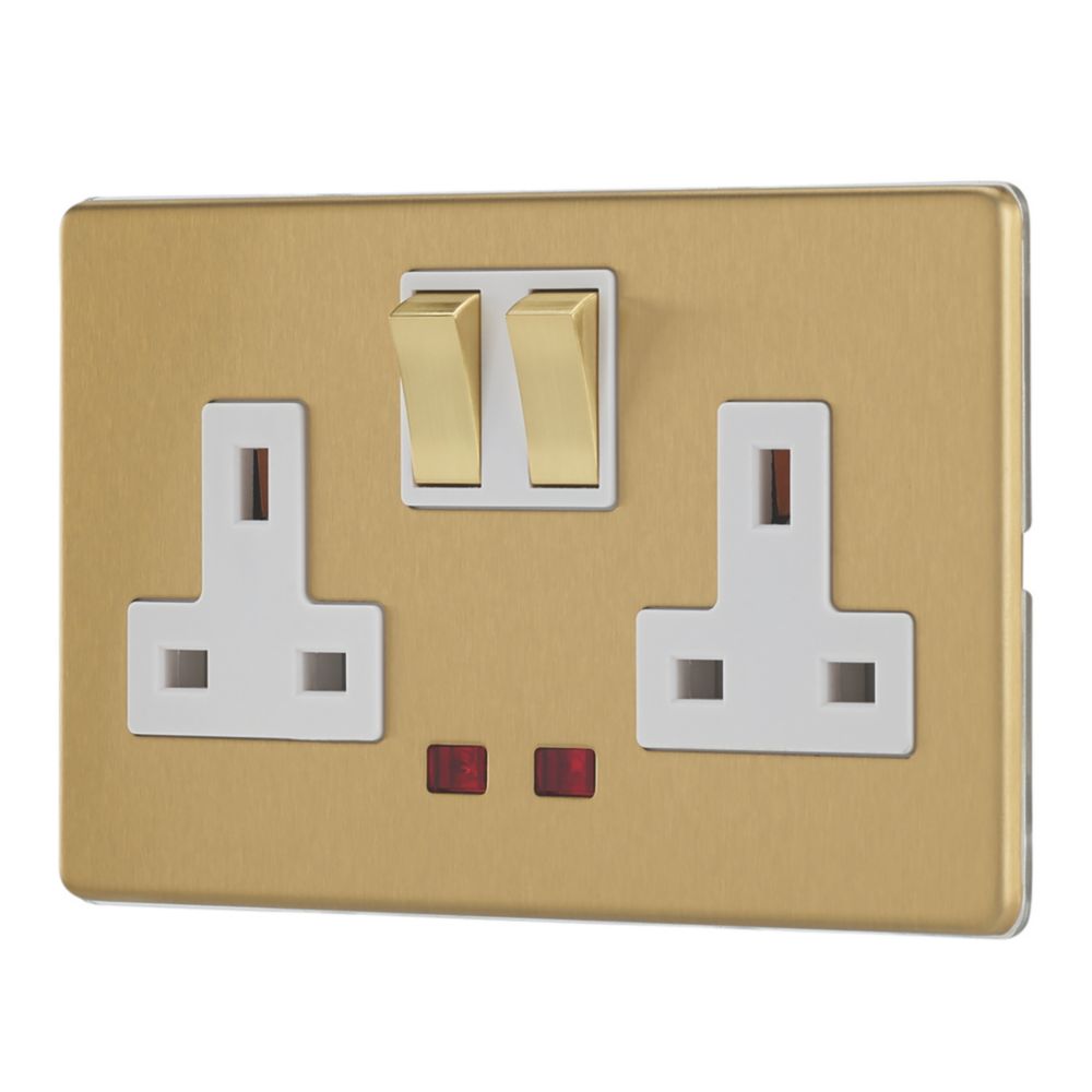 Contactum Lyric 13A 2-Gang DP Switched Socket Outlet Brushed Brass with ...