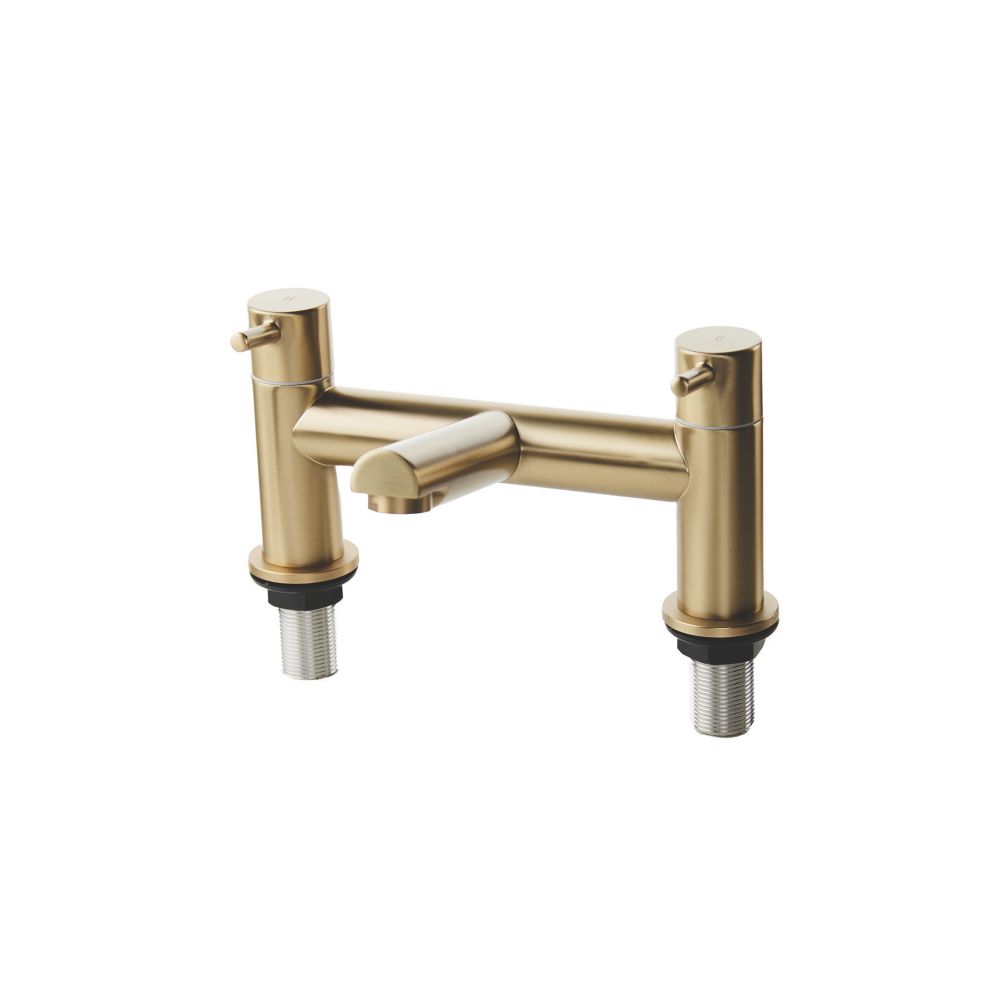 ETAL Juke Brushed Brass 112mm Deck Mounted Lever 2 Tap Holes Bath Mixer ...
