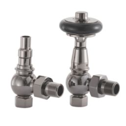 Arroll UK-28 15mm x 1/2" Black Nickel Angled Traditional Thermostatic Radiator Valve & Lockshield