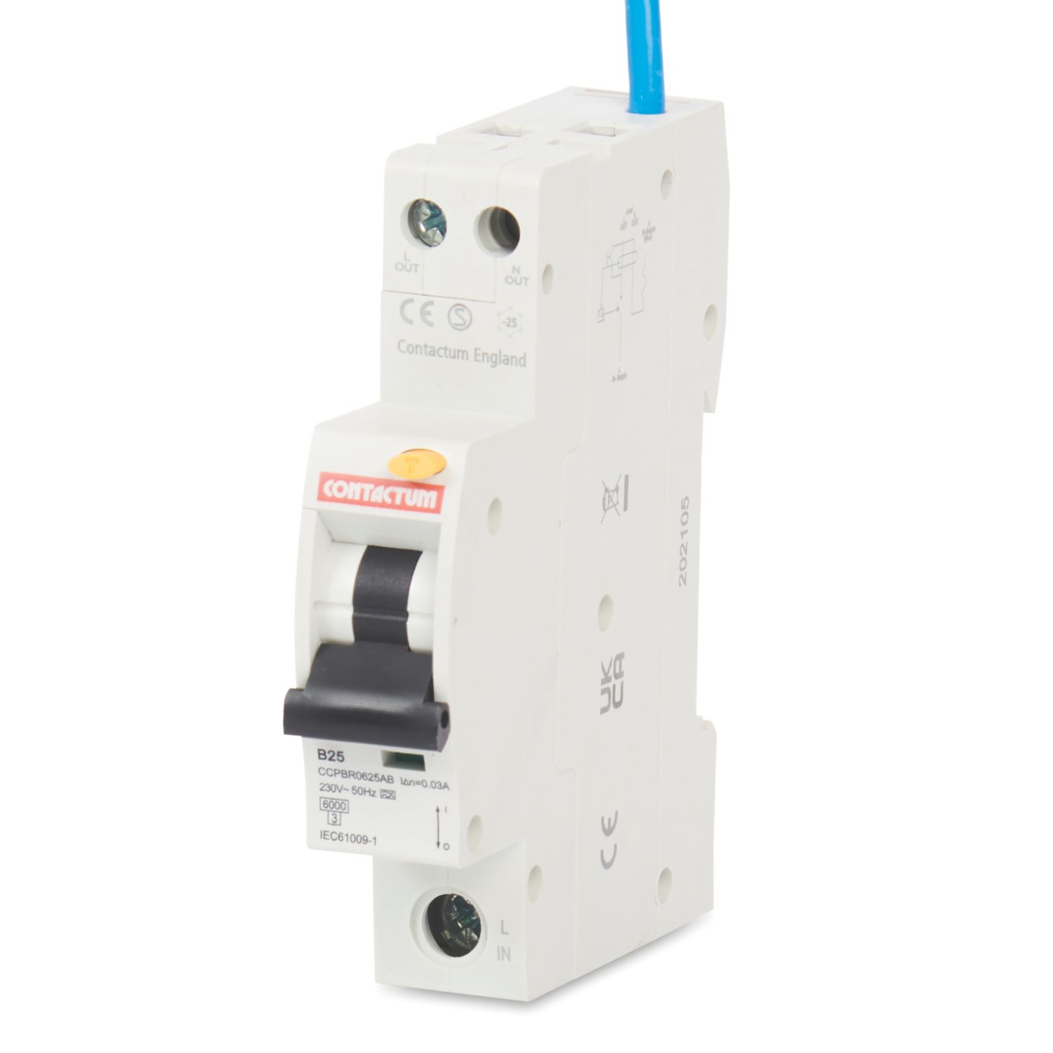 Contactum Defender 25A 30mA Type A SP B Curve Compact RCBO (102HA)
