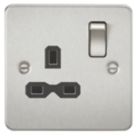 Knightsbridge  13A 1-Gang DP Switched Single Socket Brushed Chrome  with Black Inserts