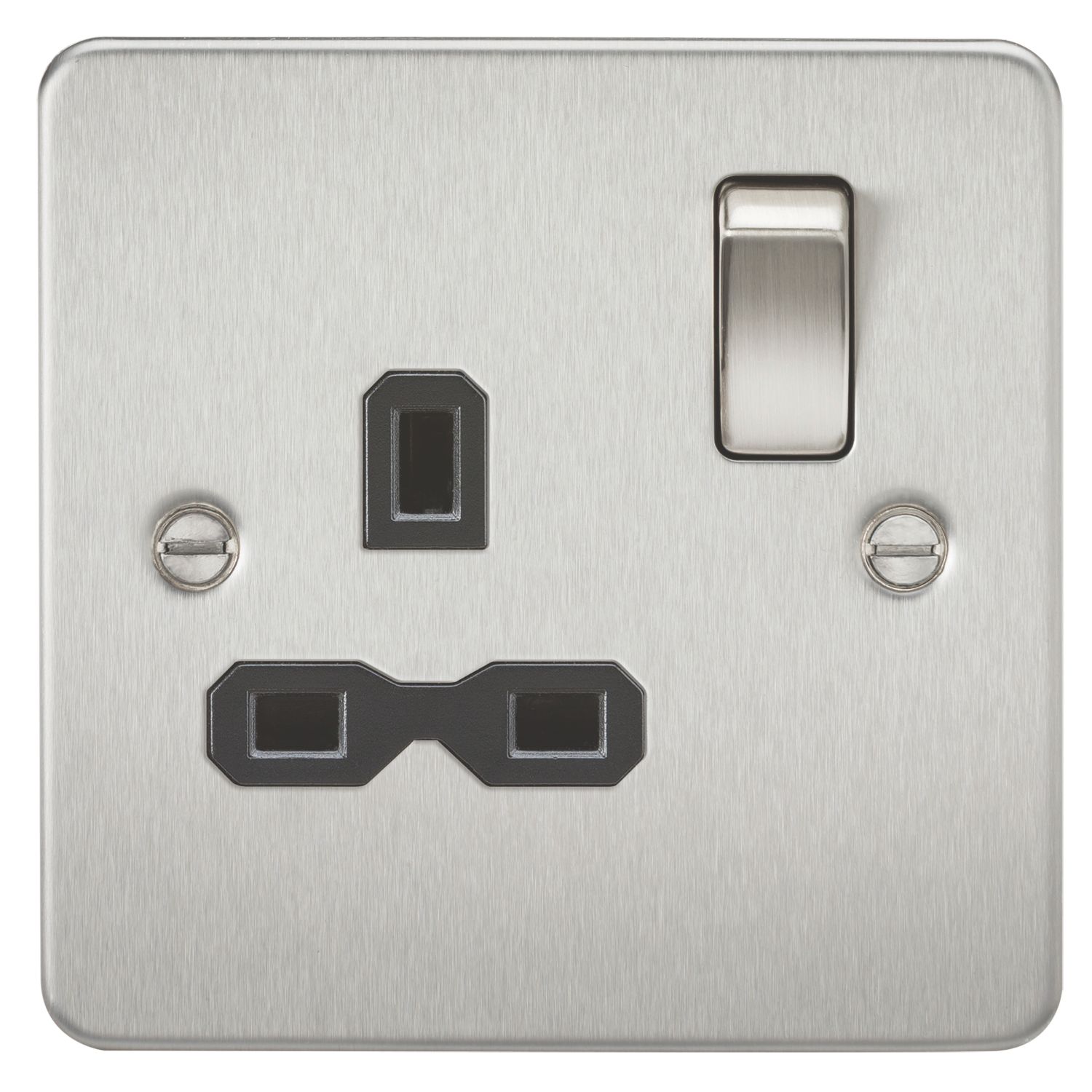 Knightsbridge 13A 1-Gang DP Switched Single Socket Brushed Chrome with Black Inserts (102VF)