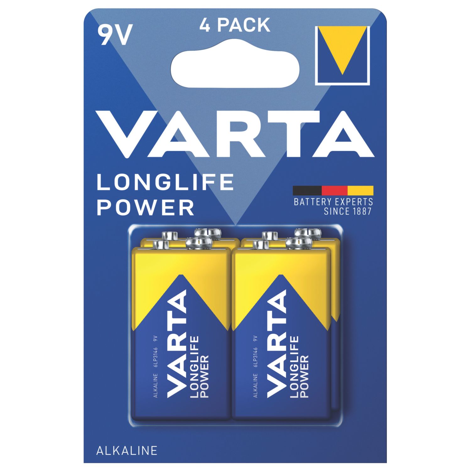 Varta Longlife Power 9V Alkaline High Energy Batteries 4 Pack (1038K)