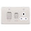 Schneider Electric Lisse Deco 45A 2-Gang DP Cooker Switch & 13A DP Switched Socket Brushed Stainless Steel with LED with White Inserts