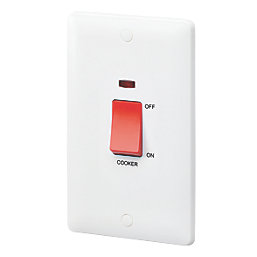 MK Base 45A 1-Gang DP Cooker Switch White with Neon with Red Inserts
