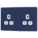 Arlec  13A 2-Gang SP Switched Socket Blue  with White Inserts
