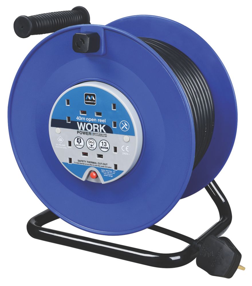 Masterplug Work Power 13A 4-Gang 40m  Large Plastic Open Reel 240V