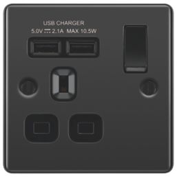 LAP  13A 1-Gang SP Switched Socket + 2.1A 10.5W 2-Outlet Type A USB Charger Black Nickel with Black Inserts