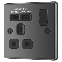 LAP  13A 1-Gang SP Switched Socket + 2.1A 10.5W 2-Outlet Type A USB Charger Black Nickel with Black Inserts