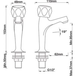 Essentials  Pillar Round Head High Neck Sink Taps Chrome 1 Pair