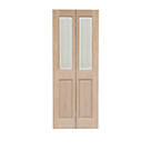 Victorian 1-Door 2-Frosted Light Unfinished Oak  Wooden 2-Panel Internal Bi-Fold Glazed 1981mm x 762mm